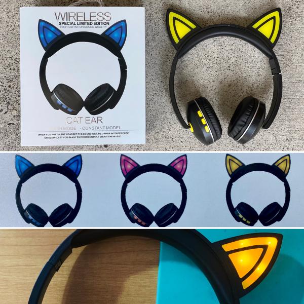 Audifonos Diadema De Gato Bluetooth Luminosas KS6123 Amarillo